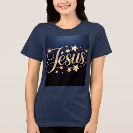 Gold Jesus Script Blue  Tri-Blend Shirt