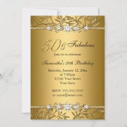 Gold Jewel Leaf 50 Fabuleux Invitation d'anniversa