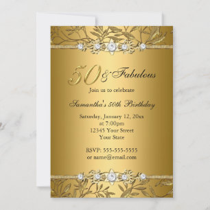 Gold Jewel Leaf 50 Fabuleux Invitation d'anniversa