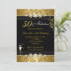 Gold Jewel Leaf 50 Fabulous Birthday Black Einladung (Stehend Vorderseite)