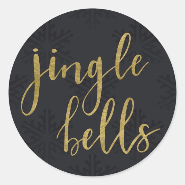 Gold JINGLE BELLS Urlaub Winter Schwarze Schneeflo Runder Aufkleber (Vorderseite)