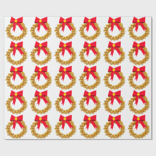 Gold Jingle Bells Wreath White Wrapping Paper Geschenkpapier