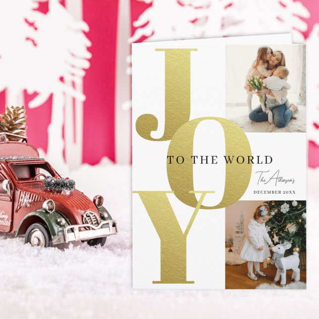 Gold JOY 2 Photo Holiday Card Custom Family Karte (Von Creator hochgeladen)
