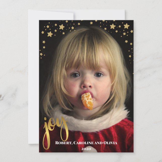 Gold JOY et Stars | Carte de vacances photo (Devant)