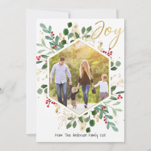 Gold Joy Foliage Carte photo de la famille Noël