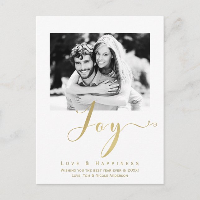 Gold JOY Holiday New Years Modernes Foto Einladung (Vorderseite)