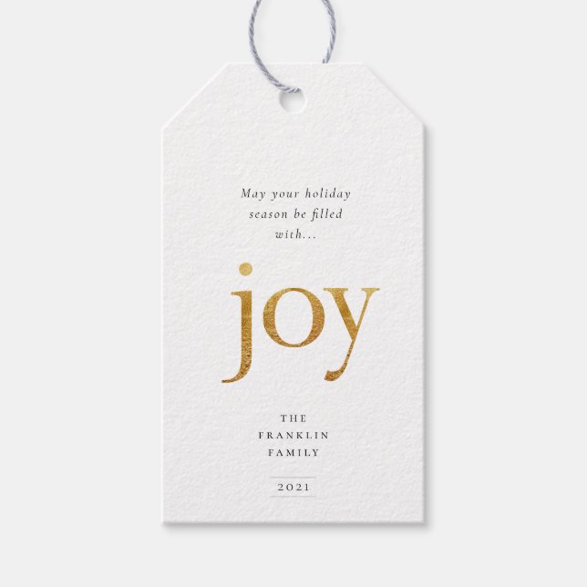 Gold Joy Moderne Weihnachten Geschenkanhänger (Vorderseite)