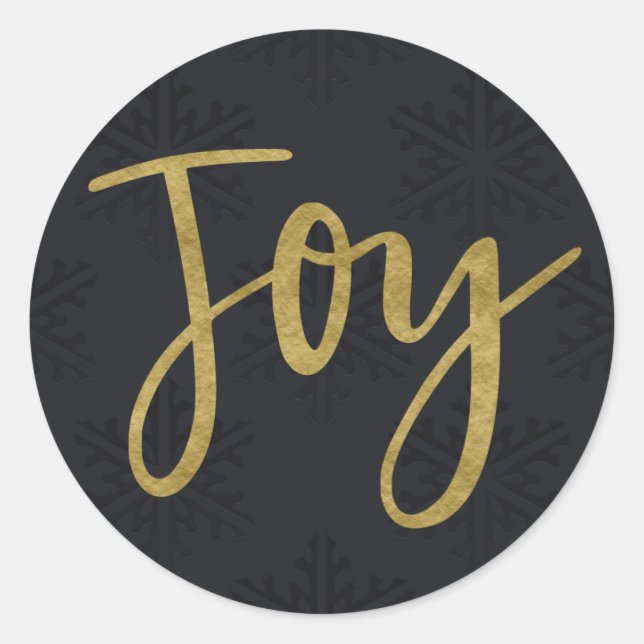 Gold JOY Moderner Urlaub Winter Schwarze Schneeflo Runder Aufkleber (Vorderseite)