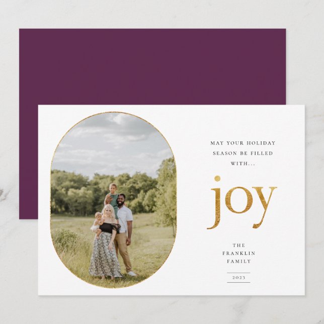 Gold Joy Single Foto Weihnachtskarte (Vorne/Hinten)