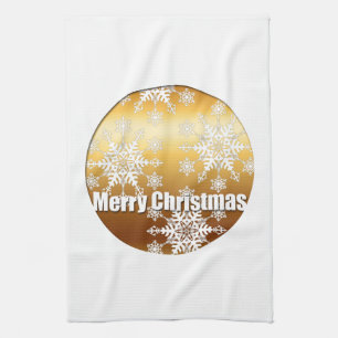 Gold Joyeux Noël Snowflakes Serviette de cuisine