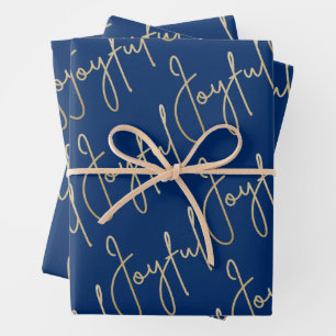 Gold JOYFUL auf Blue Geschenkpapier Set