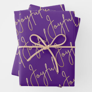 Gold JOYFUL auf Lila Geschenkpapier Set