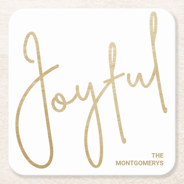 Gold JOYFUL on White Christmas Rechteckiger Pappuntersetzer (Vorderseite)