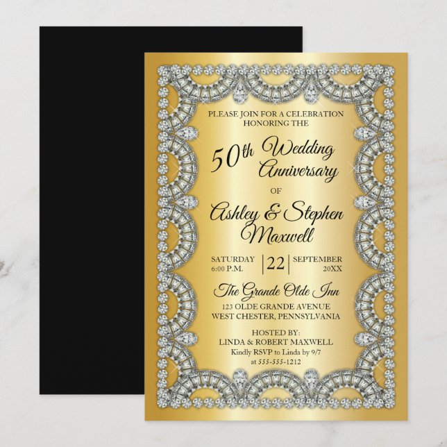 Gold Jubilee Diamond 50. Hochzeitstag Einladung (Vorne/Hinten)