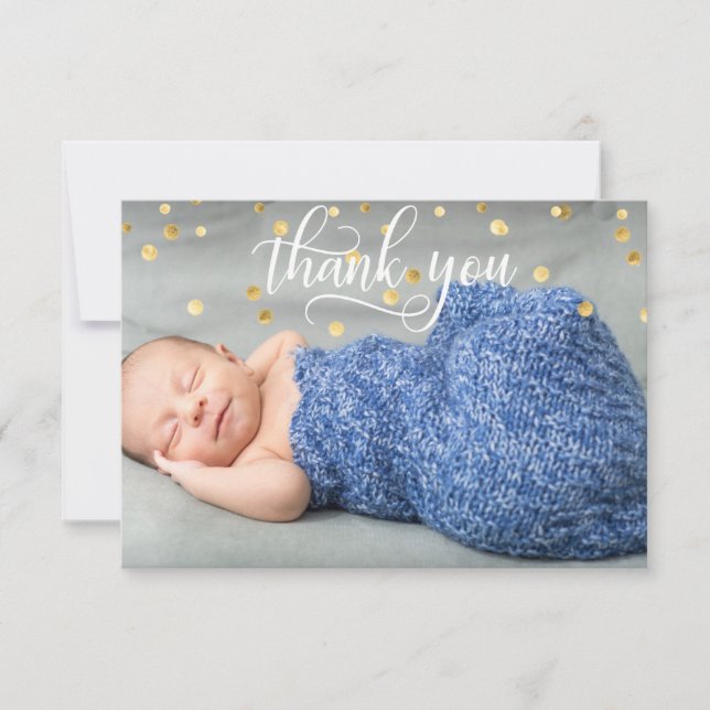 Gold-JUNGE Baby-Dusche DANKEN IHNEN | FOTO + TEXT Dankeskarte (Vorderseite)