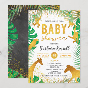 Gold Jungle Animals Safari Baby Dusche Einladung