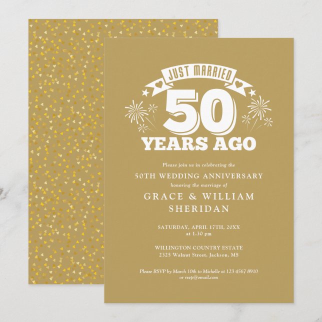 Gold just Married 50. Wedding Jubiläum Einladung (Vorne/Hinten)