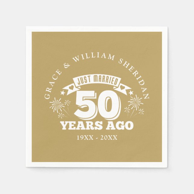 Gold just Married 50. Wedding Jubiläum Serviette (Vorderseite)