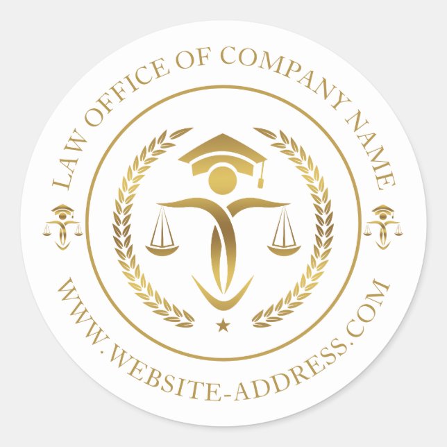 Gold Justice Logo mit benutzerdefiniertem Text in  Runder Aufkleber (Vorderseite)