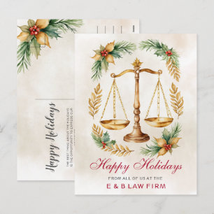 Gold Justice Scale Holly Wreath Anwalt Weihnachten