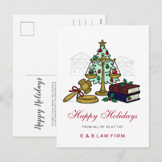 Gold Justice Scale Holly Wreath Lawyer Christmas Feiertagspostkarte