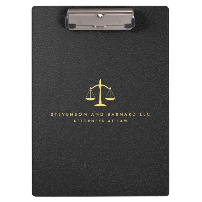 Gold Justice Scale Logo Black Leather Klemmbrett (Vorderseite)