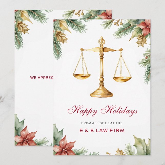 Gold Justice Scale Pine Holly Law Firm Weihnachten (Vorne/Hinten)