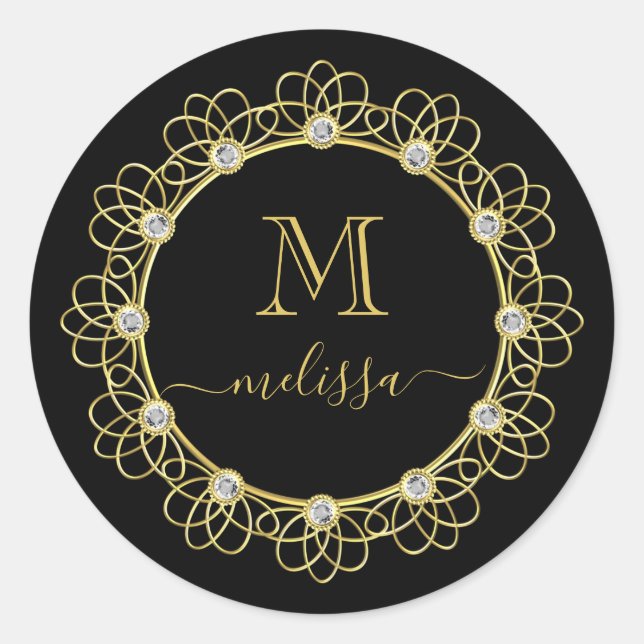 Gold Juwelierte Rahmen Monogram mit dem Namen Clas Runder Aufkleber (Vorderseite)