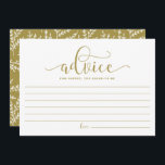 Gold-Kalligrafie-Förderung für die Braut Hinweiskarte<br><div class="desc">Gold Calligraphy Advice for the Bride to be Card | Notieren Sie sich Ihren Rat für die zukünftige Braut mit dieser leeren Erinnerungen-Karte. Es zeichnet sich durch eine Kalligraphie mit Laub-Muster aus. Matching-Elemente sind verfügbar.</div>
