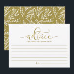 Gold-Kalligrafie-Förderung für die Braut Hinweiskarte<br><div class="desc">Gold Calligraphy Advice for the Bride to be Card | Notieren Sie sich Ihren Rat für die zukünftige Braut mit dieser leeren Erinnerungen-Karte. Es zeichnet sich durch eine Kalligraphie mit Laub-Muster aus. Matching-Elemente sind verfügbar.</div>