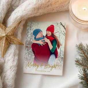 Gold-Kalligrafie-Foto Frohe und helle Weihnachten Postkarte