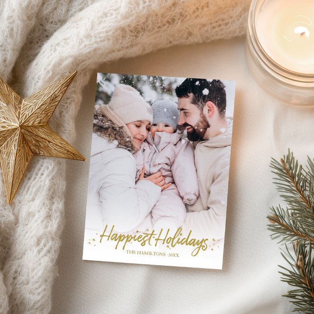 Gold Kalligrafie Foto Glücklichste Weihnachten Postkarte (Von Creator hochgeladen)