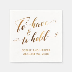 Gold-Kalligraphie mit Herz zu haben und zu halten Serviette