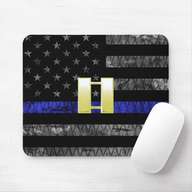 (Gold) Kapitän Thin Blue Line Distressed Flag Mousepad (Mit Mouse)