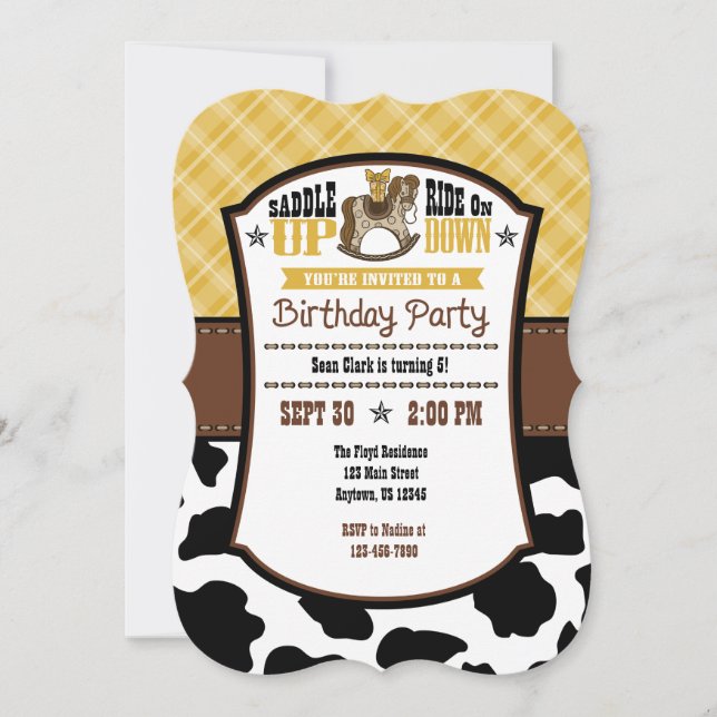 Gold Kariert Cowhide Cowboy Birthday Einladung (Vorderseite)