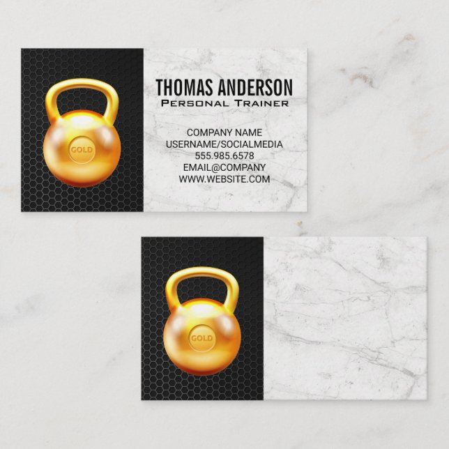 Gold Kettle Bell | Kohlenstofffaser aus Marmor Visitenkarte (Vorne/Hinten)