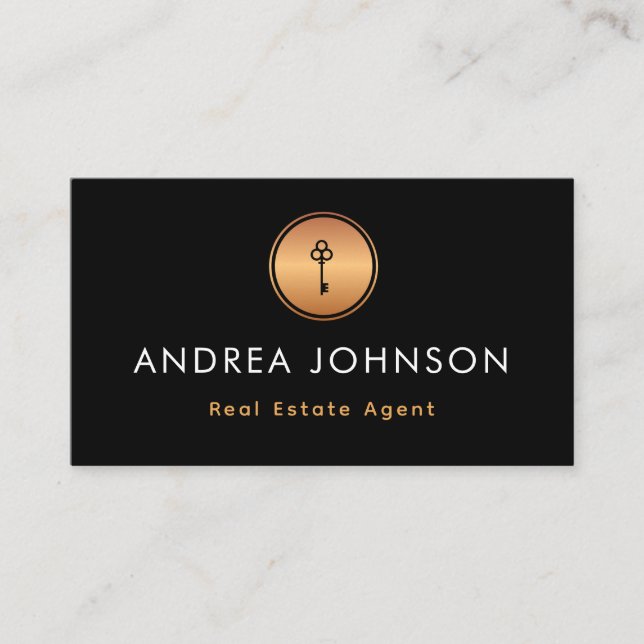 Gold-Key-Logo Real Anwesen Agent Foto QR-Code Visitenkarte (Vorderseite)