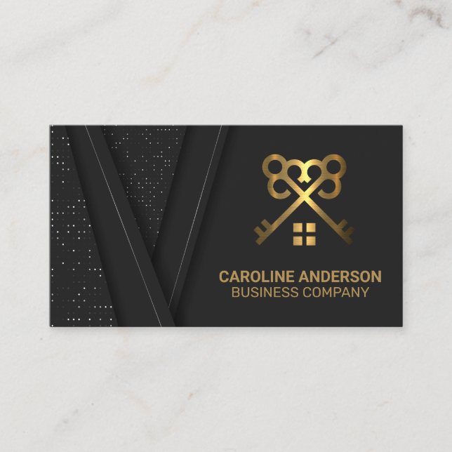 Gold Keys und Zuhause-Logo | Real Anwesen Visitenkarte (Vorderseite)