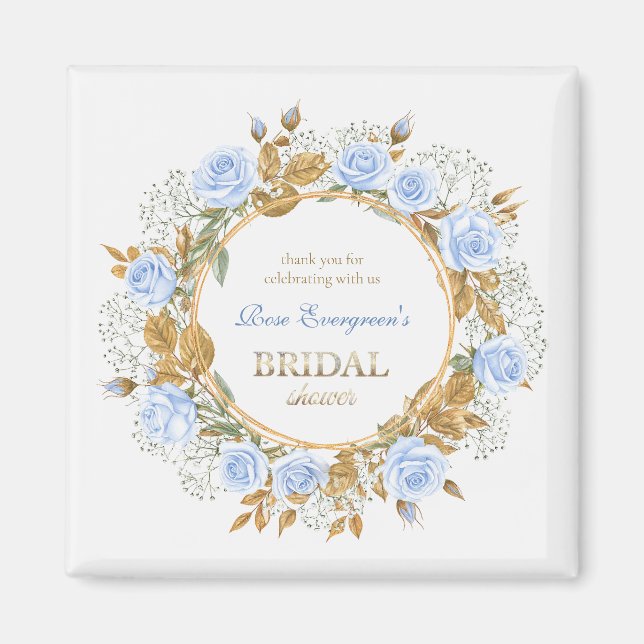 Gold-Kissed Blue Rose Bridal Shower Thank you Magnet (Vorne)