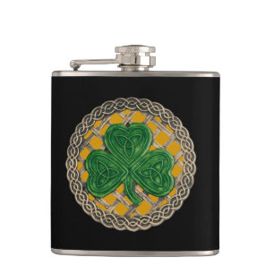 Gold-Kleeblatt auf Keltenknochen-Flasche Flachmann