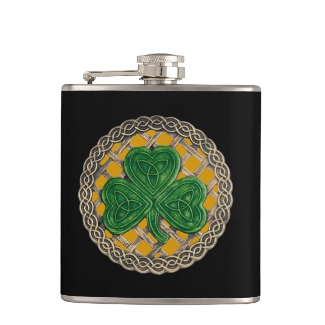 Gold-Kleeblatt auf Keltenknochen-Flasche Flachmann (Vorderseite)