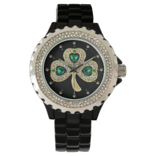 GOLD KLEEBLATT JEWEL EMERALD GRÜNE HERZEN, Edelste Armbanduhr