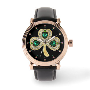 GOLD KLEEBLATT JEWEL EMERALD GRÜNE HERZEN, Edelste Armbanduhr