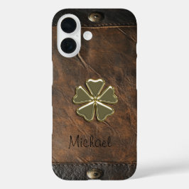 Gold Kleeblatt St.Patrick`s Day, Braunleder iPhone 16 Hülle