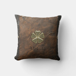 Gold Kleeblatt St.Patrick`s Day, Braunleder Kissen
