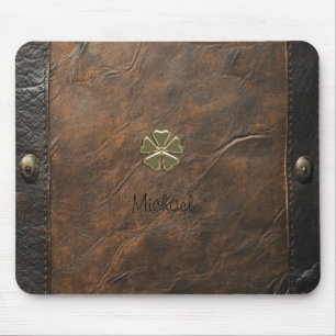 Gold Kleeblatt St.Patrick`s Day, Braunleder Mousepad
