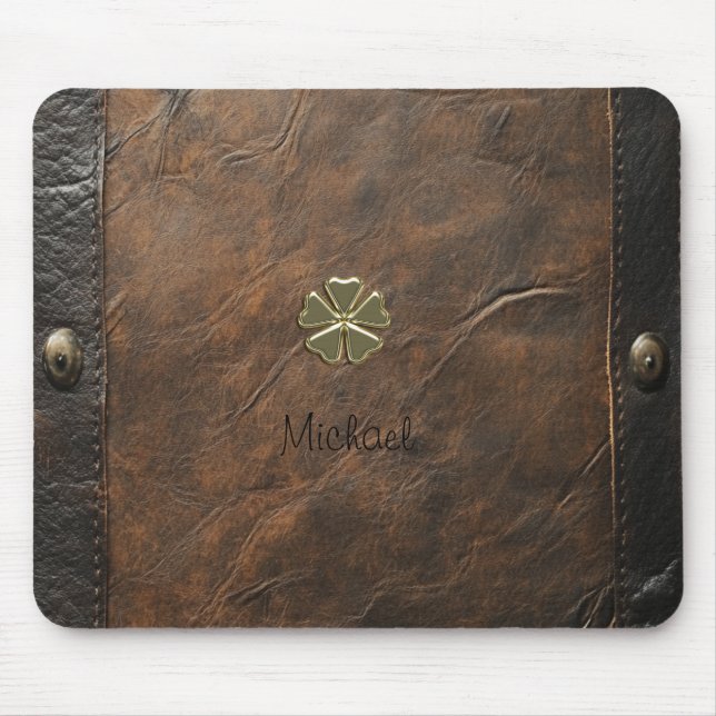 Gold Kleeblatt St.Patrick`s Day, Braunleder Mousepad (Vorne)