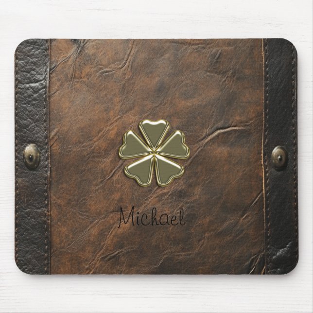 Gold Kleeblatt St.Patrick`s Day, Braunleder Mousepad (Vorne)