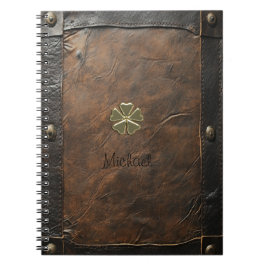 Gold Kleeblatt St.Patrick`s Day, Braunleder Notizblock