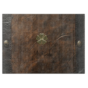 Gold Kleeblatt St.Patrick`s Day, Braunleder Schneidebrett